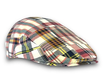 Custom Handmade  Patchwork Madras Jeff Cap, Flat Ivy Cap, Driving Cap