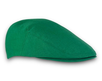 Custom Handmade Kelly Green Linen Flat Jeff Cap, Ivy Cap, Driving Cap for Men, Women, and Children