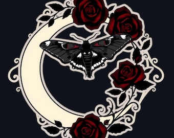 Dark Feminine Moth PNG | Celestial Moon Clip Art | Sublimation Design | Gothic Sticker PNG