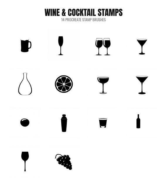 Wine Cocktail Procreate Stamps, 14 Bar Drinks Brush…
