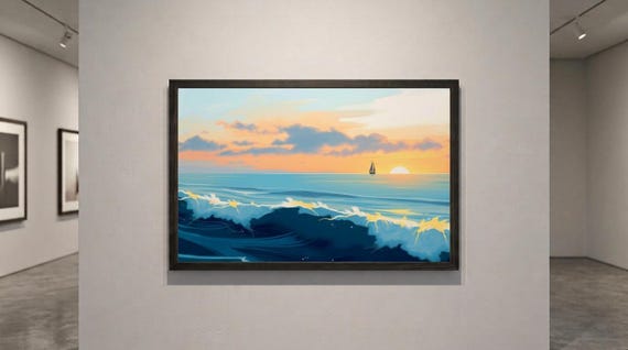 Coastal Sailboat Sunset Printable Wall Art, Coastal…