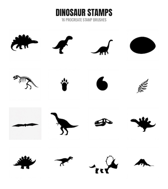 Dinosaur Procreate Stamps, 16 Dino Brush Set, Kids…
