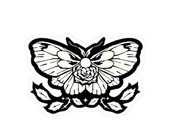 Romantic-goth celestial moth crest graphics | Vinyl Sticker | Weatherproof