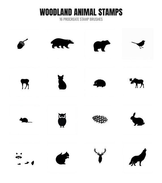 Woodland Animal Procreate Stamps, 16 Forest Animal…
