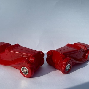 Vintage Avon 1936 MG Red Glass Decanter Bottles 6.25”