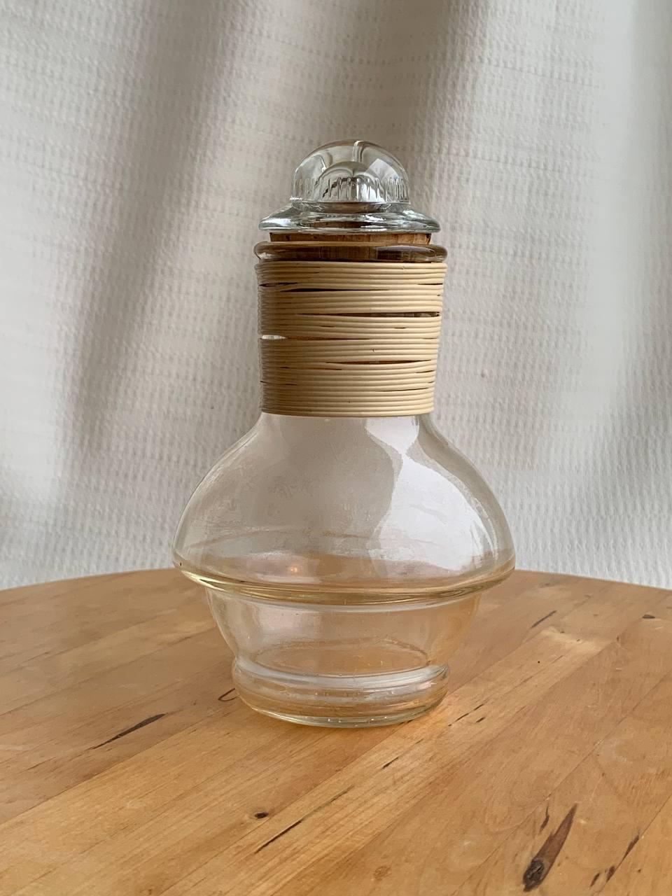 Vintage Mckee Glassbake Bottle | Yellow Woven Wrap Syrup Dispenser