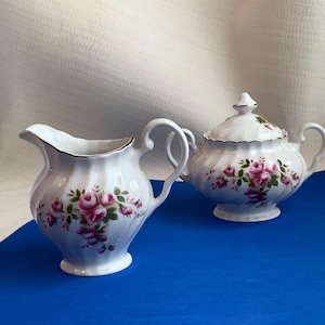 Timeless Vintage Johnson Brothers Snowhite Regency Cream & Sugar Set | English Floral Stoneware 1960s