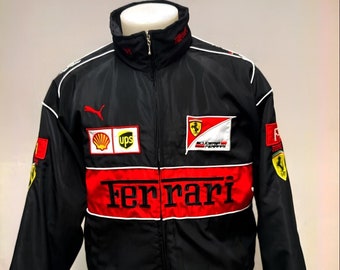 Vintage Jacket Racing F1- Black- Style Formula 1- Ferrari Team -YK2 -New Retrò Embroidered Logos