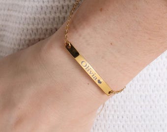 Personalized Engraved Bar Bracelet | Custom Name, Date, Coordinates, Stainless Steel, Unisex