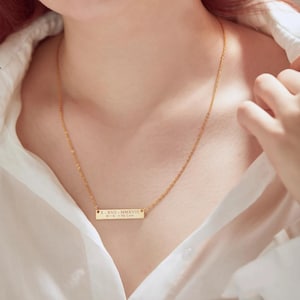 Custom Engraved Name Bar Necklace: Stainless Steel, Gold or Silver, Birthstone Option