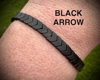 Natural Hematite Stone Bracelet Gift Arrow Chevron Birthday Gift Heart Handmade Gift for Son Husband Boyfriend