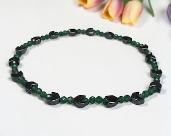 Green Jade Bracelet | Hematite Bracelet | Minimalist Gemstone Jewelry | Dainty Crystal Bracelet | Gift for Her | 2mm