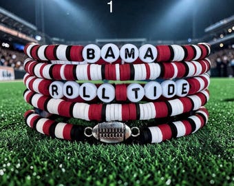 Personalized Alabama Football Bracelet Stack Gift for Roll Tide Game Day Watch Party