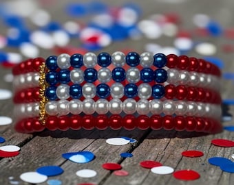 USA Flag Bracelet Patriotic Red White Blue Jewelry 250th Anniversary America Memorial Day 4th of July USA Veterans Day Independence Day