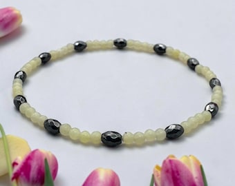 Hematite Lemon Jade Beaded Bracelet for Emotional Balance Self Confidence, Dispel Negative Energy Crystals Jewelry Gift for Women 2mm beads