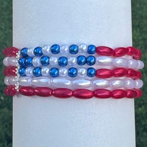 Red White and Blue Flag Bracelet 4th of July Patriotic Party Favor Jewelry USA Apparel America Pride Independence Day Freedom Veterans Day