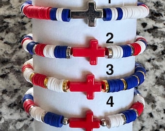 Red White Blue Patriotic Bracelet with Cross Star Heart Flag Charms for 250th Anniversary Jewelry America 4th of July Independence Day