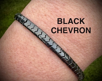 Natural Hematite Bracelet Chevron Arrow Gift for Son Boyfriend Husband