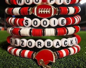 Personalize Arkansas Football Bracelet Stack Gift for Razorback Game Day Watch Party