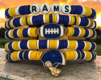 Personalized Gift Rams Football Bracelet Stack for NFL Game Day Watch Party