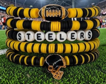 Personalized Steelers Football Bracelet Christmas Gift Stack for NFL Team Game Day Watch Party