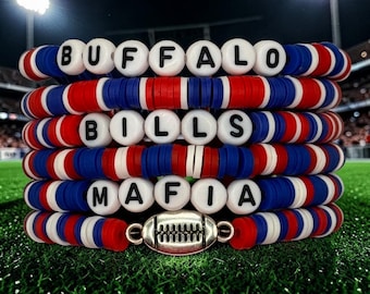 Personalized Bills Football Bracelet Stack NFL Playoff Game Day Jewelry Set