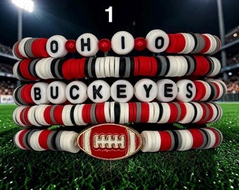 Personalized Ohio Football Bracelet Stack Gift for Buckeyes Game Day Watch Party