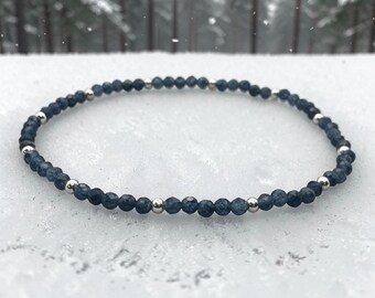 Blue Sapphire Bracelet, September Birthstone Bracelet, Sterling Silver Bracelet, Minimalist Gemstone Jewelry, Gift for Her