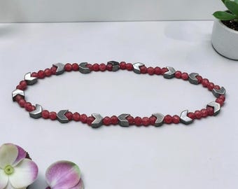 Handmade Ruby & Hematite Arrow Stretch Bracelet – Genuine Ruby Gemstone Bracelet – Elegant Jewelry Gift for Women