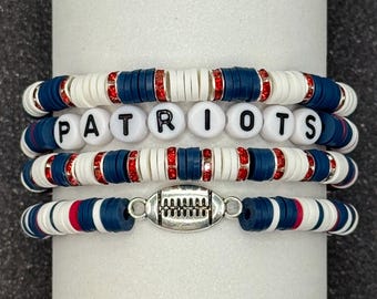 Personalized Patriots Bracelet Stack, NFL Football Jewelry