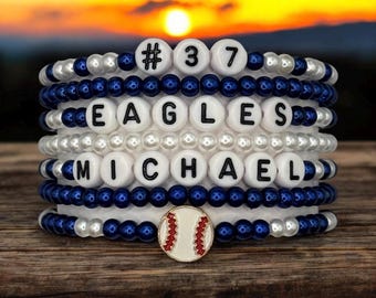 Baseball Mom Bracelet Gift Stack Personalized Olayer Namr Custom Team Colors Jersey Number Mascot