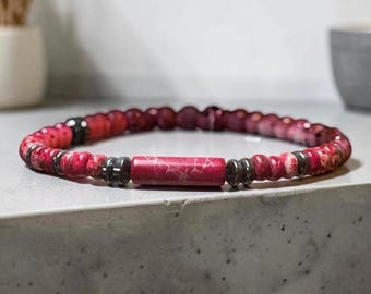 Grounding Red Jasper Hematite Bracelet Healing Crystal Bracelet Energy Protection Gift for Women Men Natural Stone Jewelry 4mm