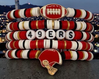 Personalized Gift for 49ers Fan Bracelet Stack NFL Game Day Watch Party