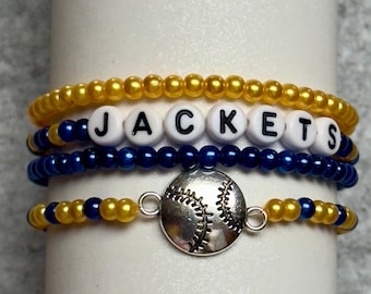 Baseball Mom Bracelet Stack: Personalized Player Name, Custom Team Colors, Mascot, Jersey Number