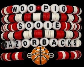 Personalize Arkansas Basketball Bracelet Stack Gift for Razorback Game Day Watch Party
