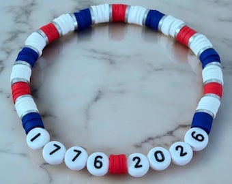 Patriotic Bracelet 1776 2026 Red White Blue 250 Anniversary Flag Jewelry 4th of July USA  Memorial Day Veterans Day Independence Day