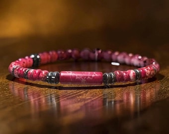 Hematite Red Jasper Bracelet Gift for Men or Women