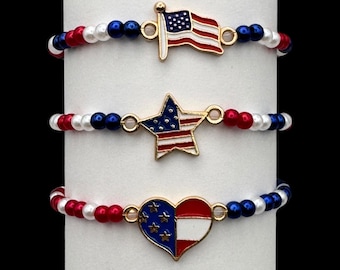 Patriotic Red White Blue Bracelet America 250 4th of July Party