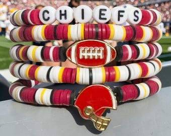 Personalized Chiefs NFL Football Bracelet Stack for Team Game Day Watch Party