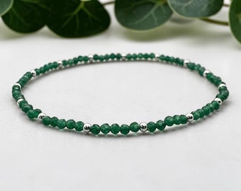 Green Jade Bracelet, Sterling Silver Bracelet, Minimalist Gemstone Bracelet, Lucky Jade Jewelry, Gift for Her, Stackable Bracelet 2mm