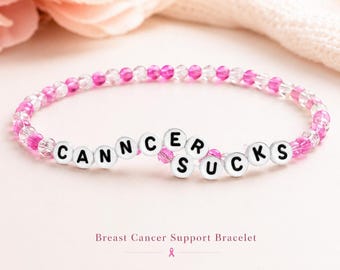 Breast Cancer Awareness Bracelet, Cancer Sucks Beaded Bracelet, Personalized Pink Support Gift, Chemo Survivor Gift