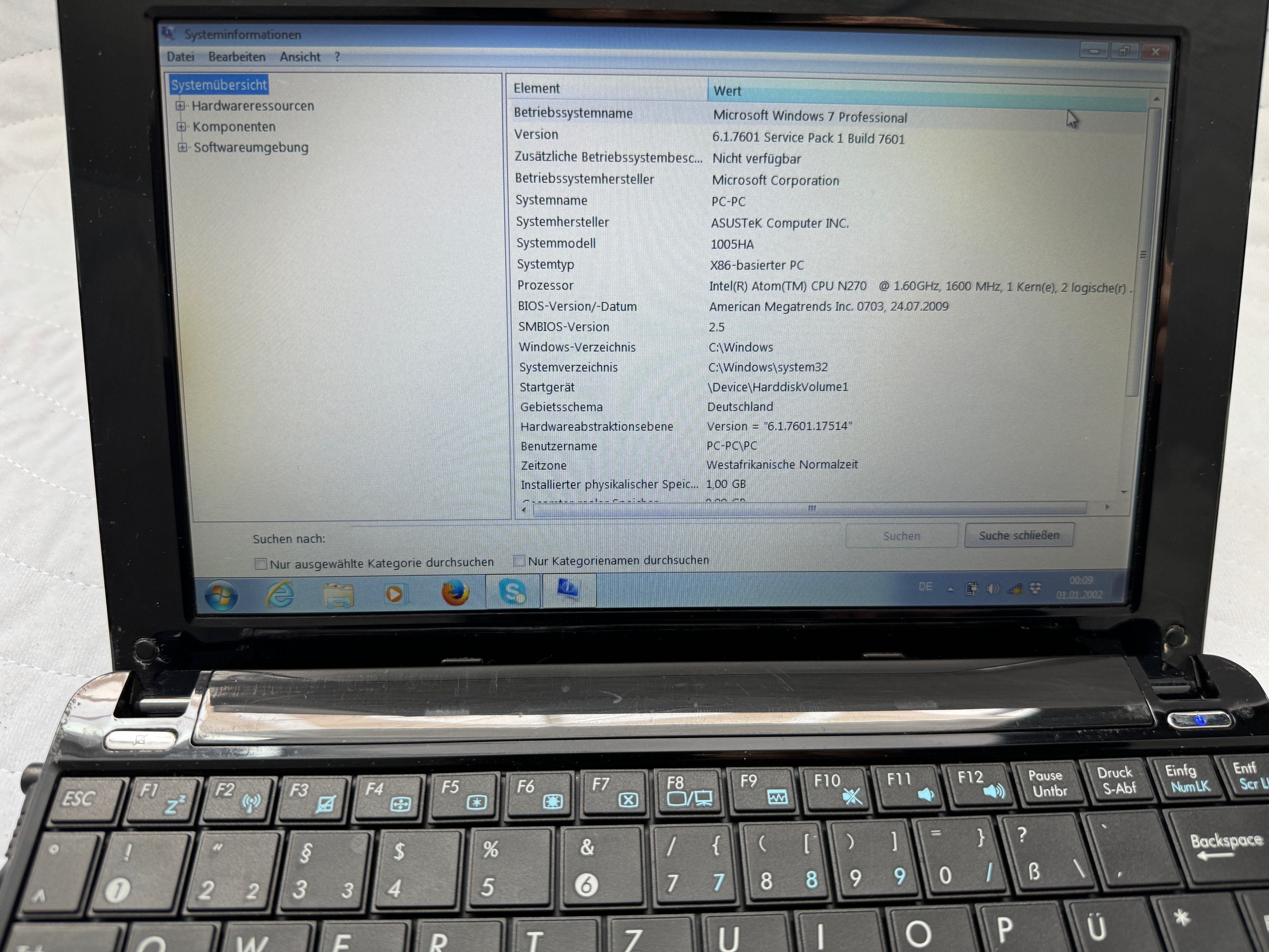 Asus Eee PC1005HAG Intel Atom1.60ghz 160GB HDD 1GB RAM Windows 7