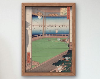 The Moon Viewing Promontory from One Hundred Views of Famous Places in Edo by Utagawa Hiroshige Japanese 1857, Museum Quality Decor