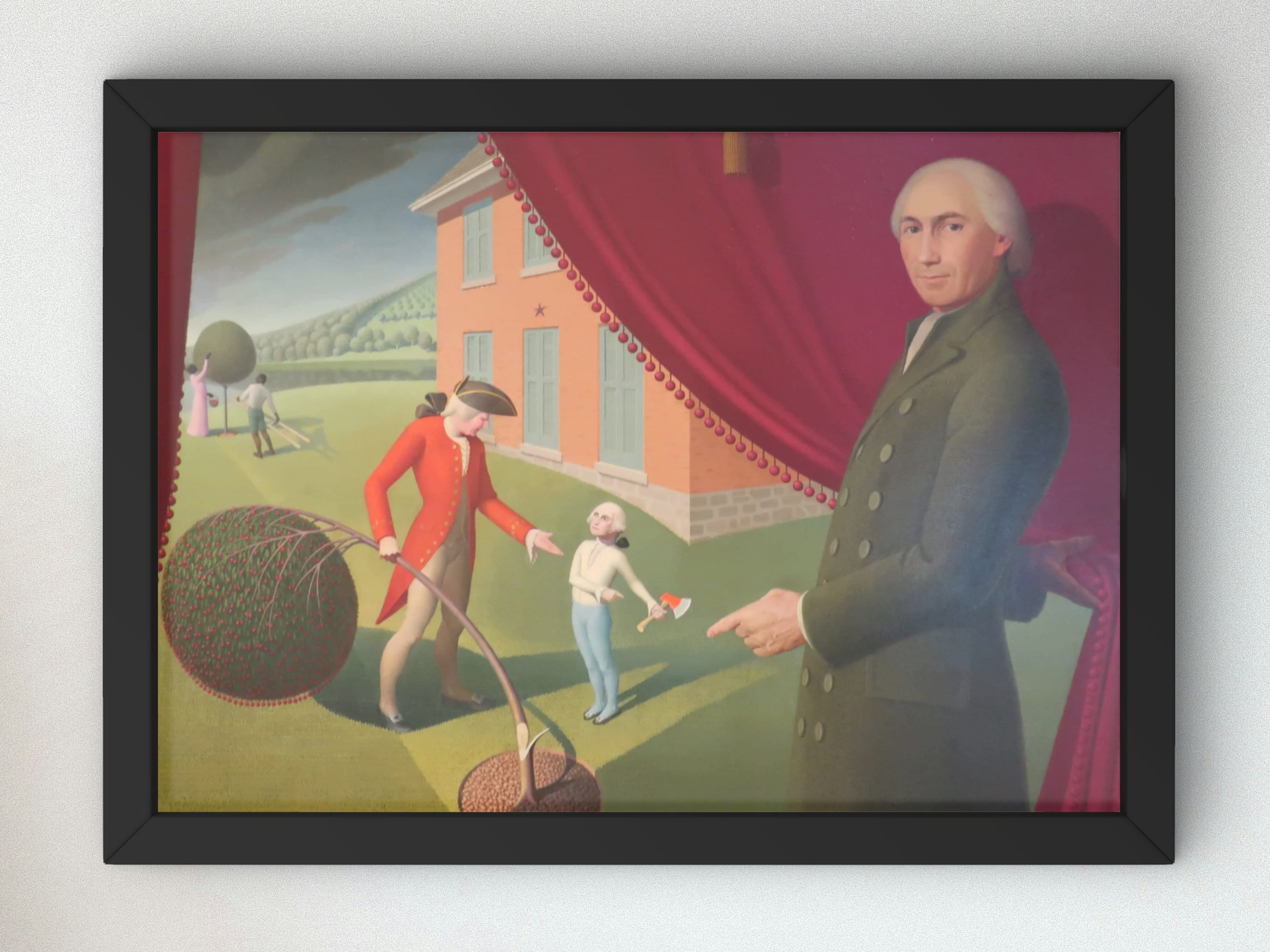 さざなみアート　A4サイズ(縦:約21cm×横:約29.5cm) Parson Weems' Fable by Grant Wood 1939 Art Print, Museum Quality