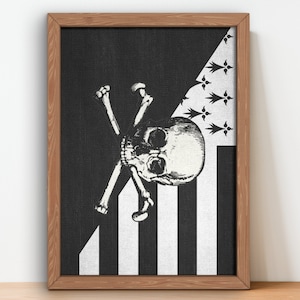 Arte da parede da bandeira pirata bretã imprime bandeira vintage pirata da Bretanha