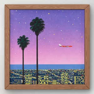 Downtown Sunset Aircraft di Hiroshi Nagai, Stampa d'arte, Vaporwave, Synthwave, Arte giapponese, Poster di qualità museale, Arte estetica anni '80