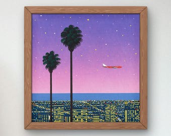 Downtown Sunset Aircraft de Hiroshi Nagai, Impresión de arte, Vaporwave, Synthwave, Arte japonés, Cartel de calidad del museo, Arte estético de los años 80