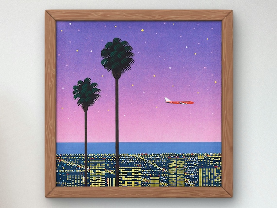 Downtown Sunset Aircraft by Hiroshi Nagai, Art Print, Vaporwave