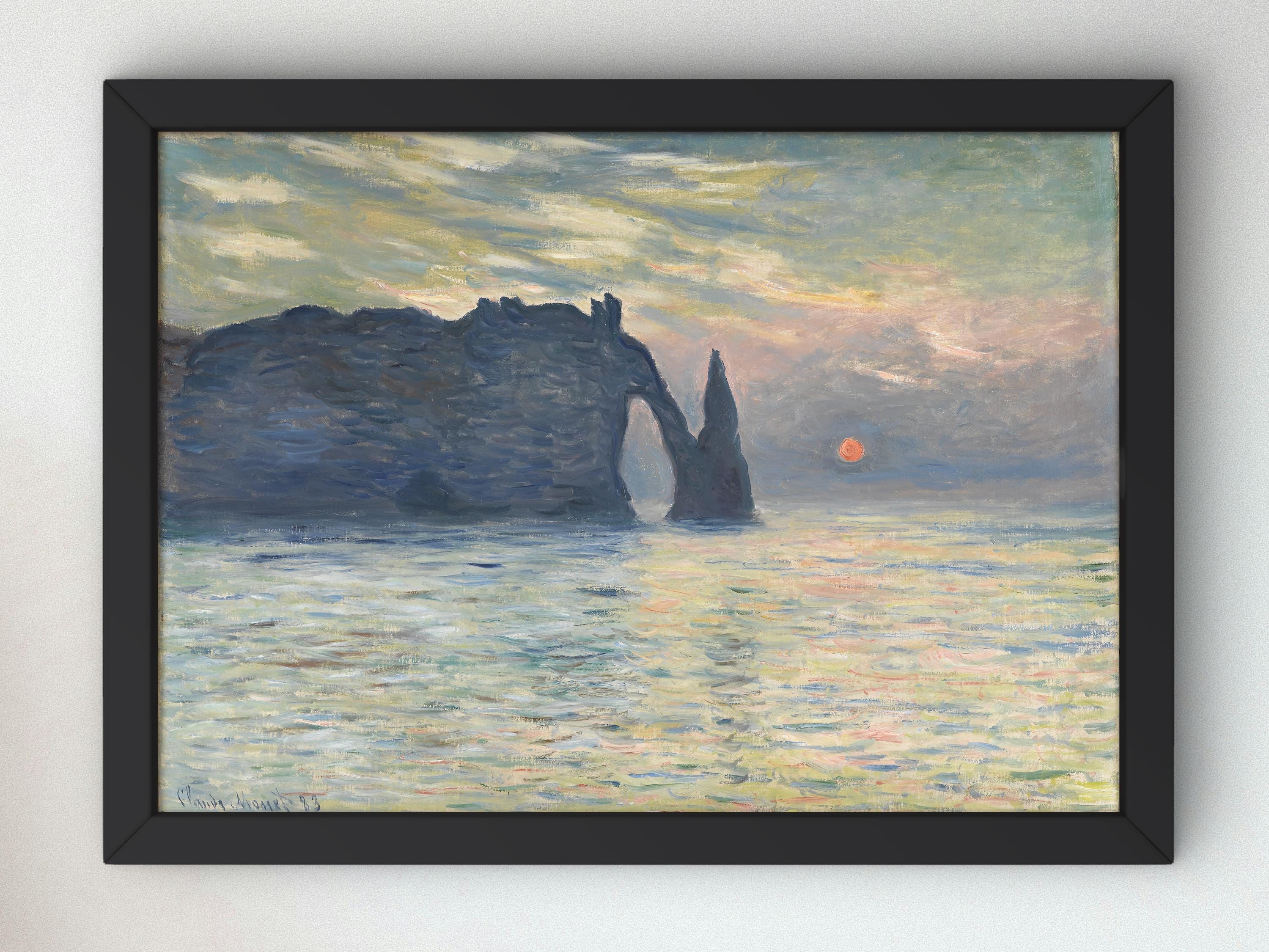 クロード・モネ作「エトルタの崖、夕焼け」1883年、美術館品質の