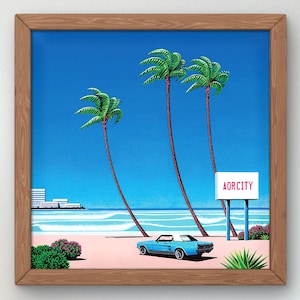 Light Mellow Sealine by Hiroshi Nagai, Poster, 80&#39;s Aesthetic, Vaporwave, Synthwave, Japan Art, Retrowave, Housewarming Art Gift